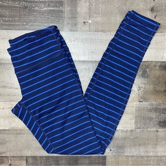 Athleta Blue Admiral Striped Chaturanga Small Tall Leggings - Picture 2 of 12
